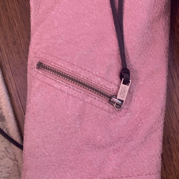 Diesel Dusty Pink Lamb and Cow Leather Biker Jacket Small - Picture 4 of 12